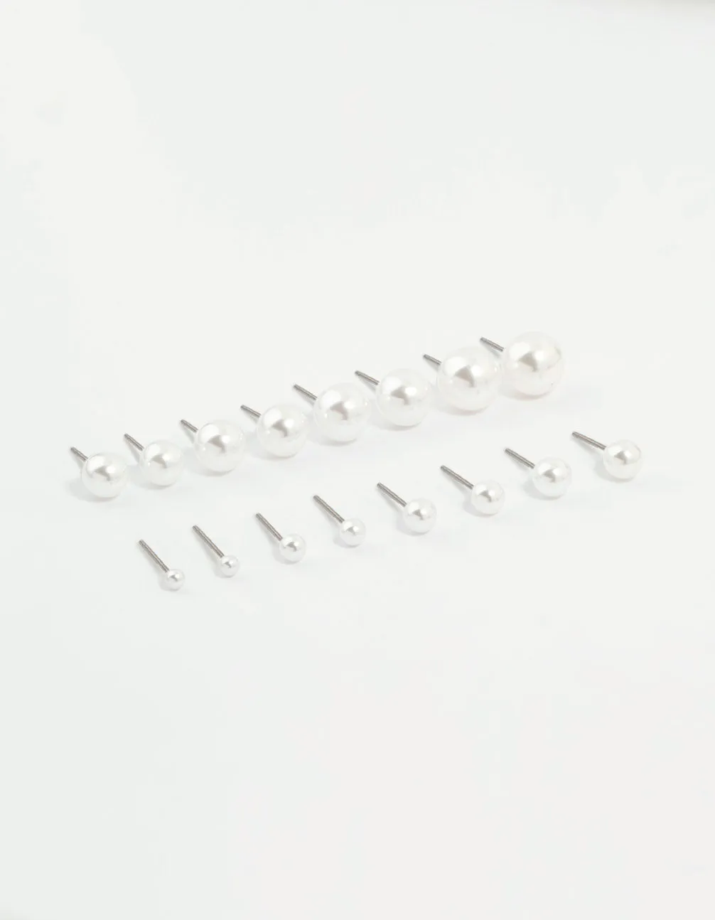 Silver Pearl Stud Earrings 8-Pack