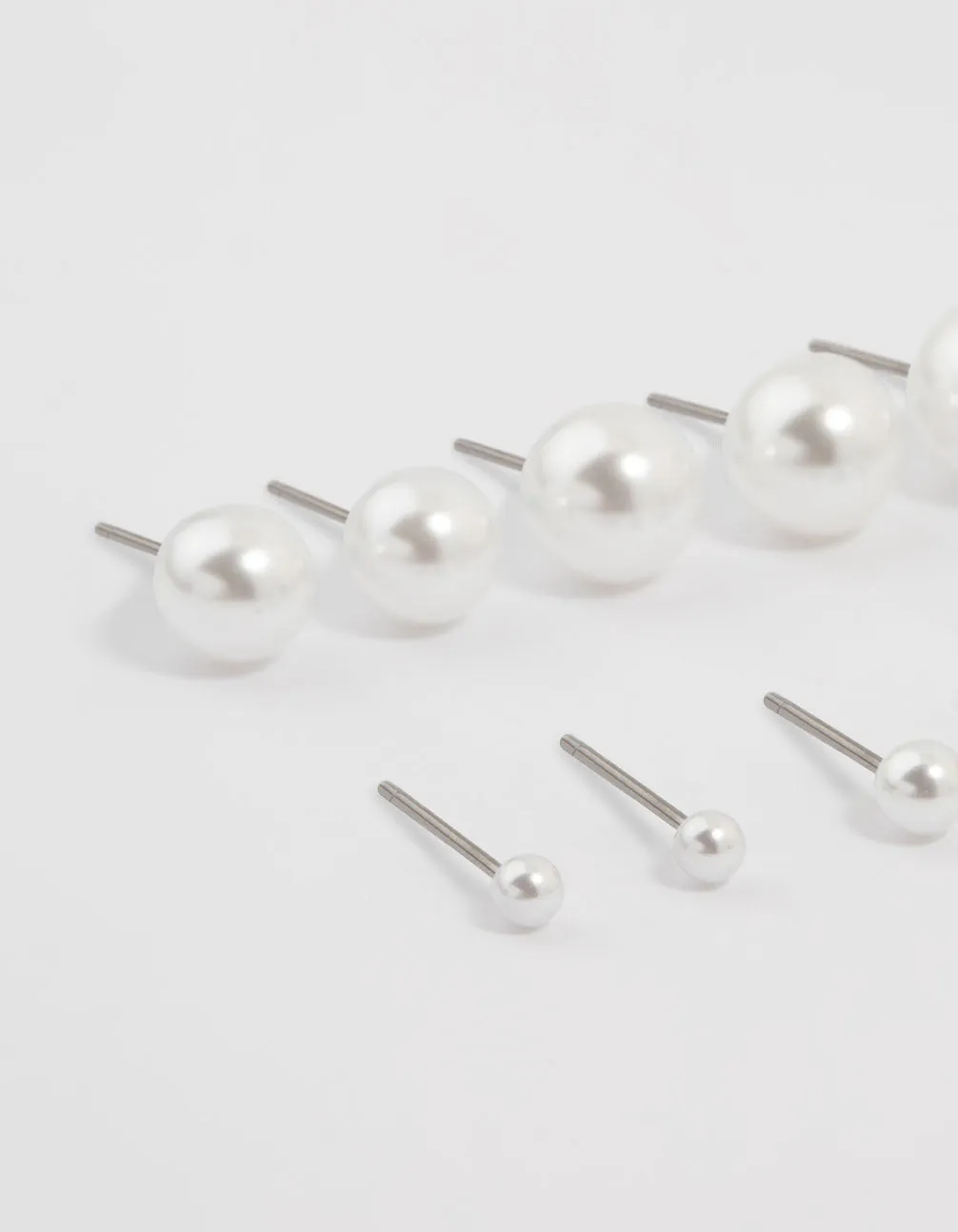 Silver Pearl Stud Earrings 8-Pack