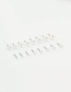 Silver Pearl Stud Earrings 8-Pack