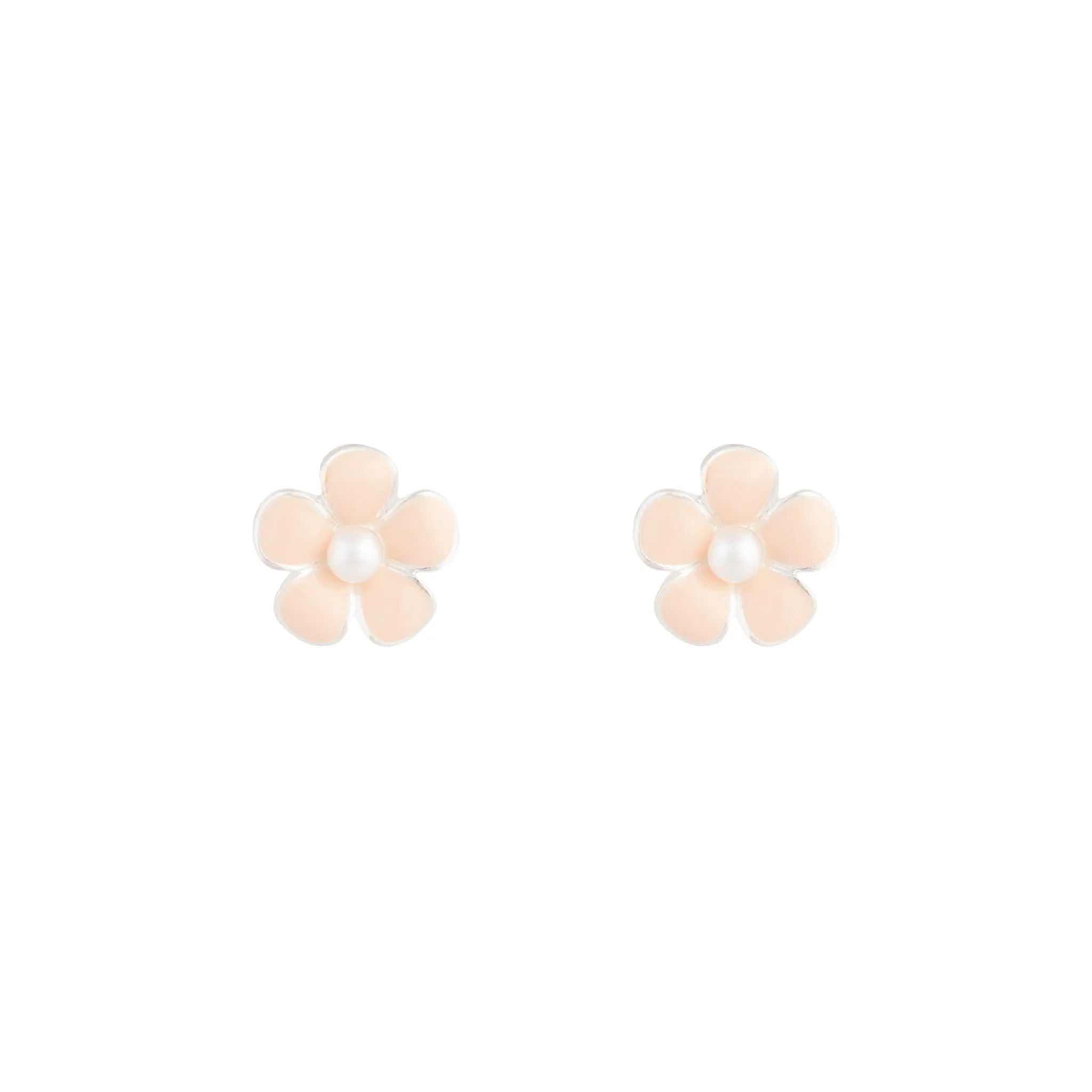 Silver Pink Daisy Stud Earrings