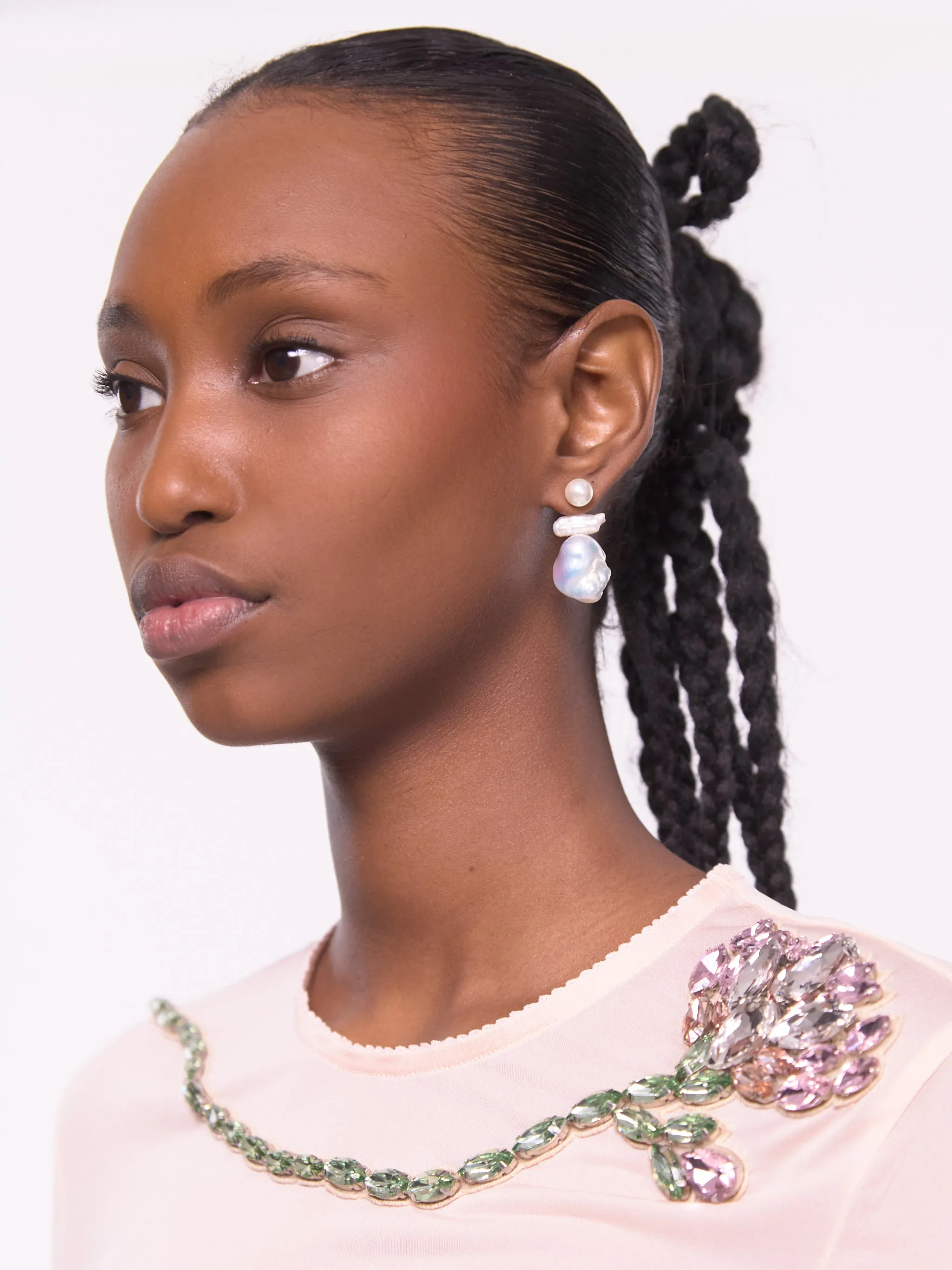 Single Stacked Baroque Stud Earring in Pearl