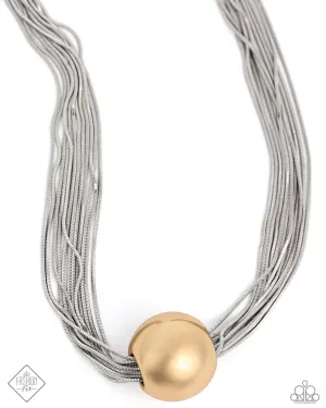 Sizzling Strands - Multi - Silver Snake Chain Oversized Gold Bead Paparazzi Short Necklace - April 2024 Magnificent Musings Fashion Fix