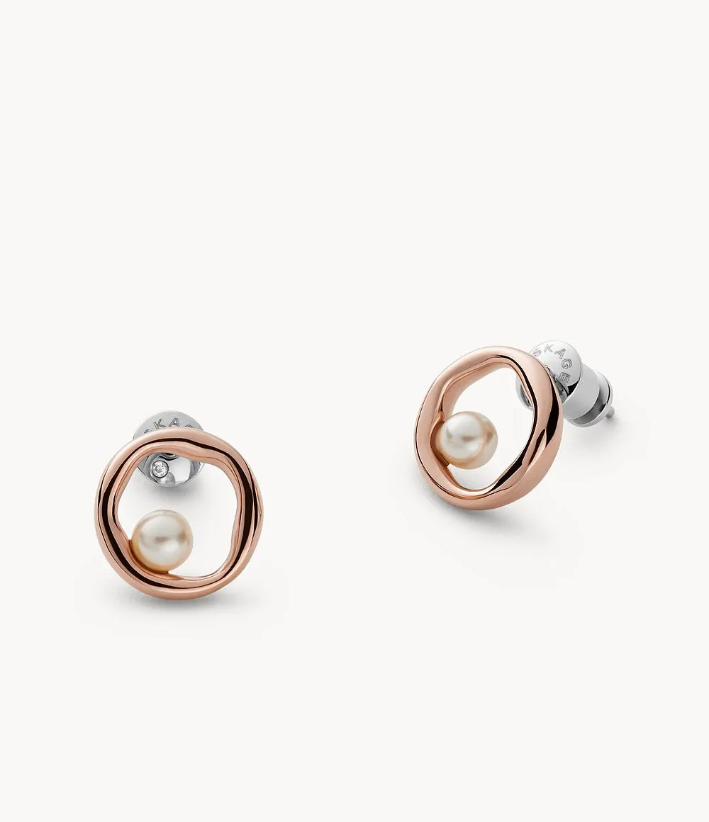 Skagen Rose-Tone Pearl Stud Earrings