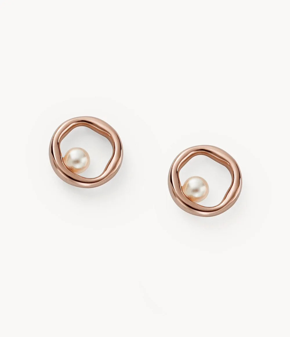Skagen Rose-Tone Pearl Stud Earrings