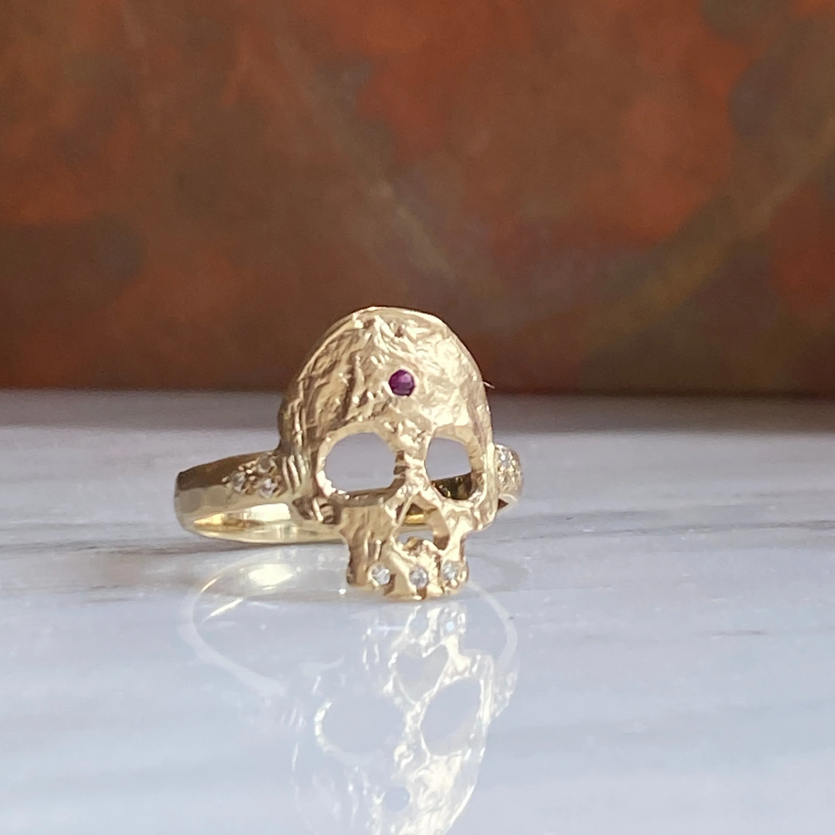 Skull with Diamond Teeth Ring