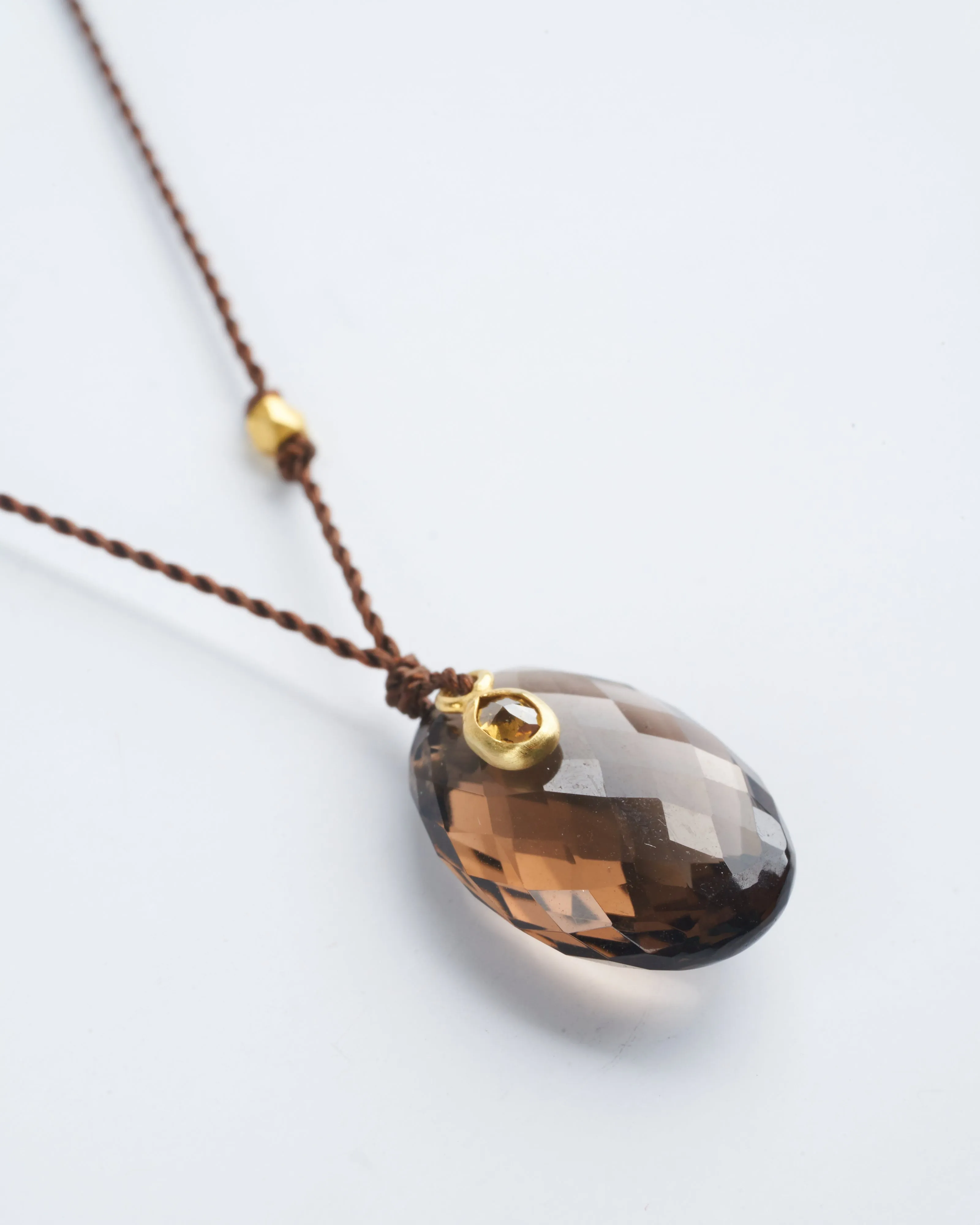 smokey quartz and diamond necklace with 18k gold bead - taupe