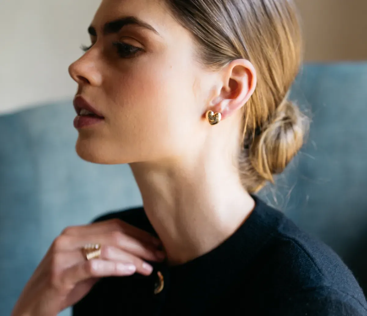 Solid Gold Heart Button Studs