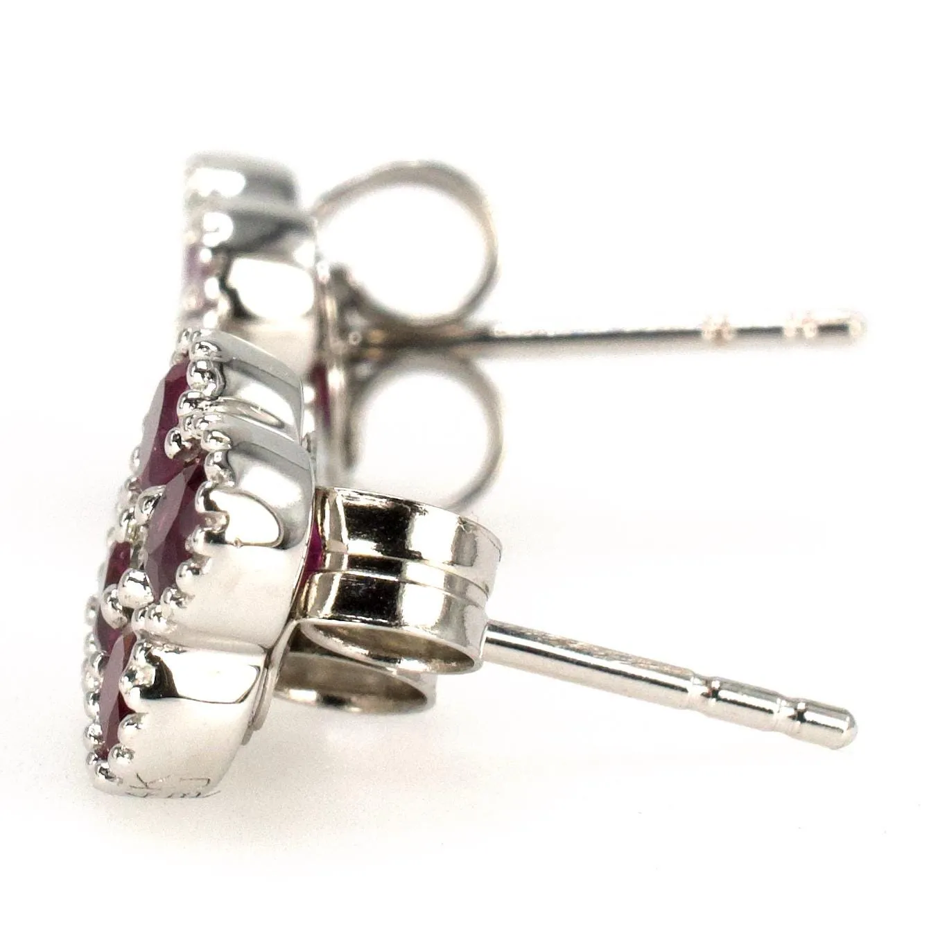 Square Cluster of Bezel Set Ruby Earrings in White Gold