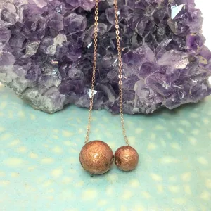 Stacking Charm Necklace with Two Handmade Rose Gold Paper Beads on Chain