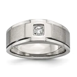 Stainless Steel Brushed and Polished CZ Ring