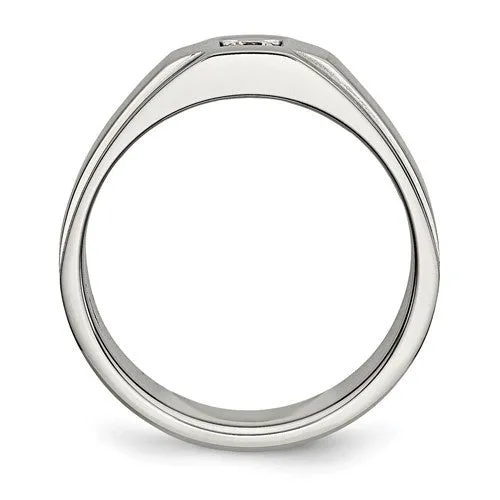 Stainless Steel Brushed and Polished CZ Ring
