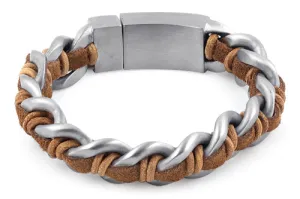 Stainless Steel Chain Brown Leather Bracelet
