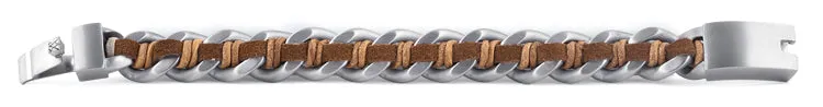 Stainless Steel Chain Brown Leather Bracelet