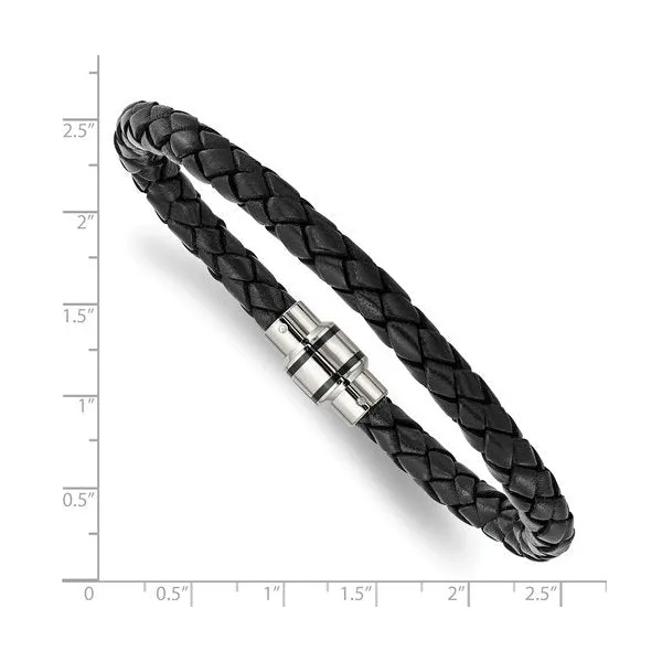 Stainless Steel Magnetic Clasp and Black Braided Leather Bracelet