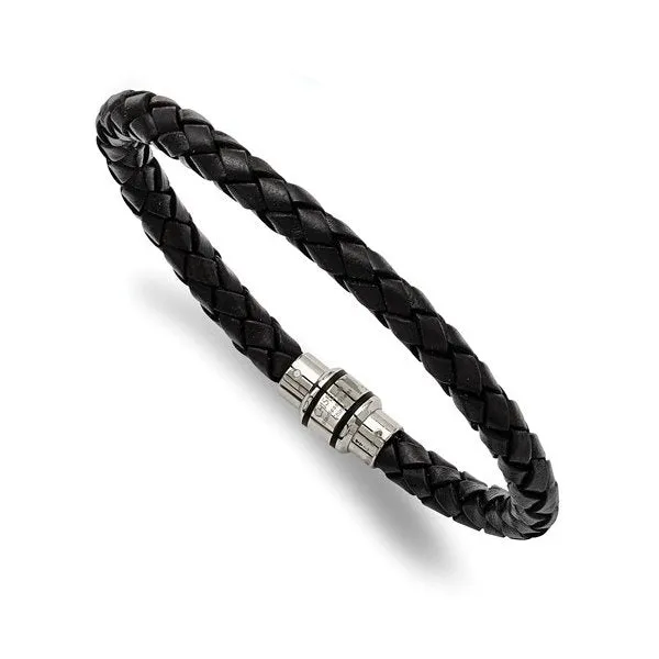 Stainless Steel Magnetic Clasp and Black Braided Leather Bracelet