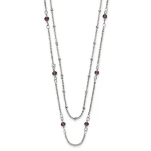 Stainless Steel Polished 2-Strand Purple Crystal Beaded w/1in ext. Necklace