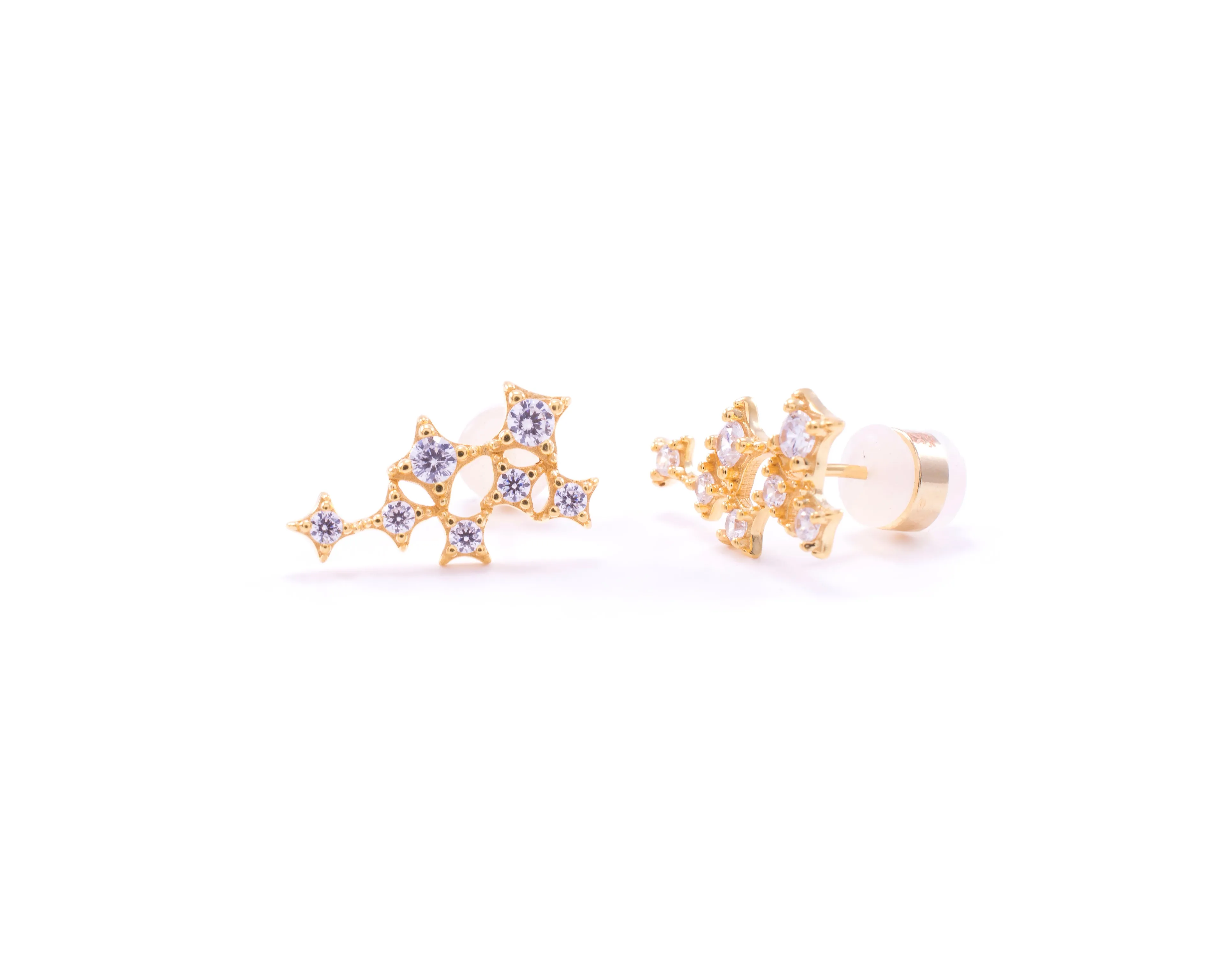 Star Cluster Stud Earring with Zirconia Diamond, 18k Gold Vermeil