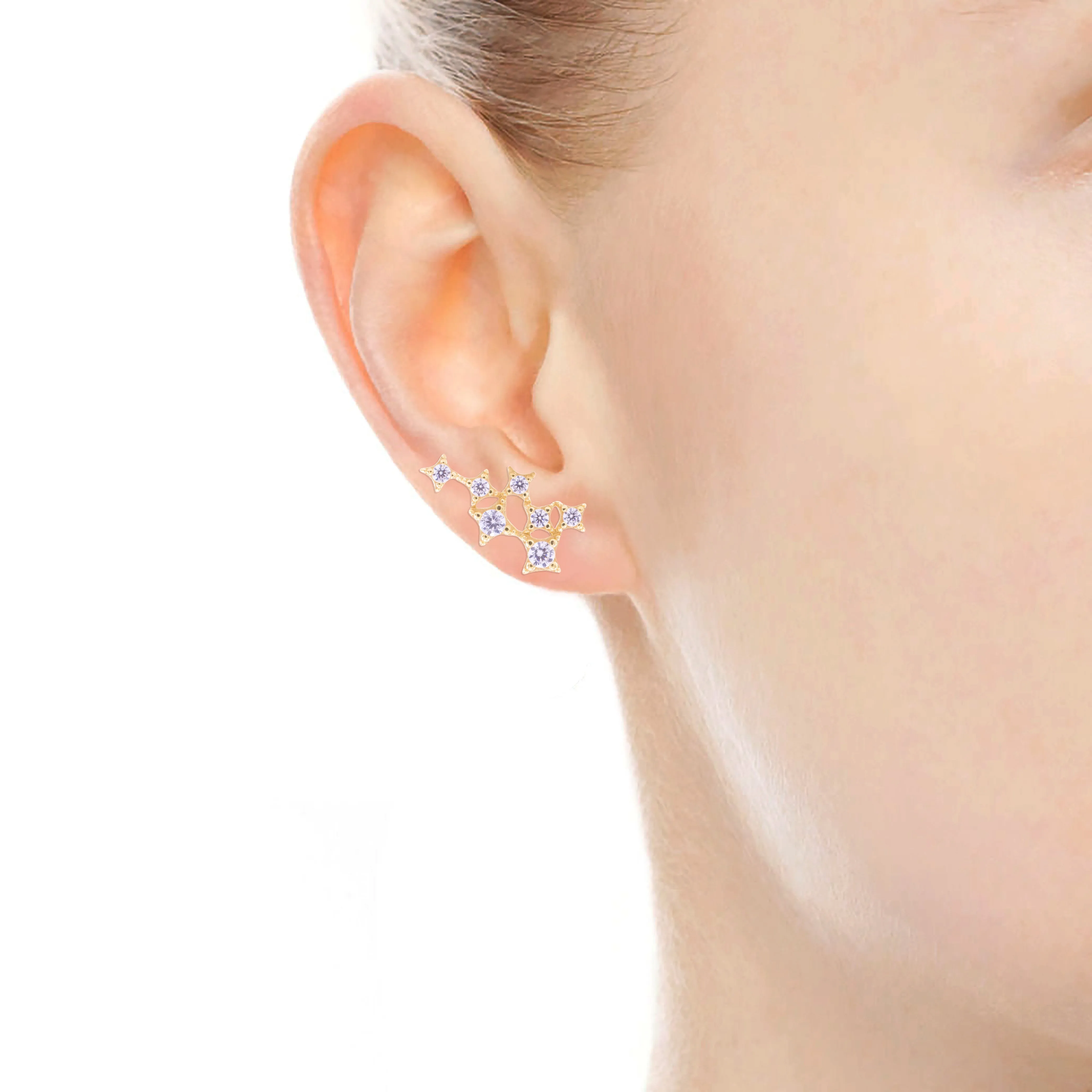 Star Cluster Stud Earring with Zirconia Diamond, 18k Gold Vermeil