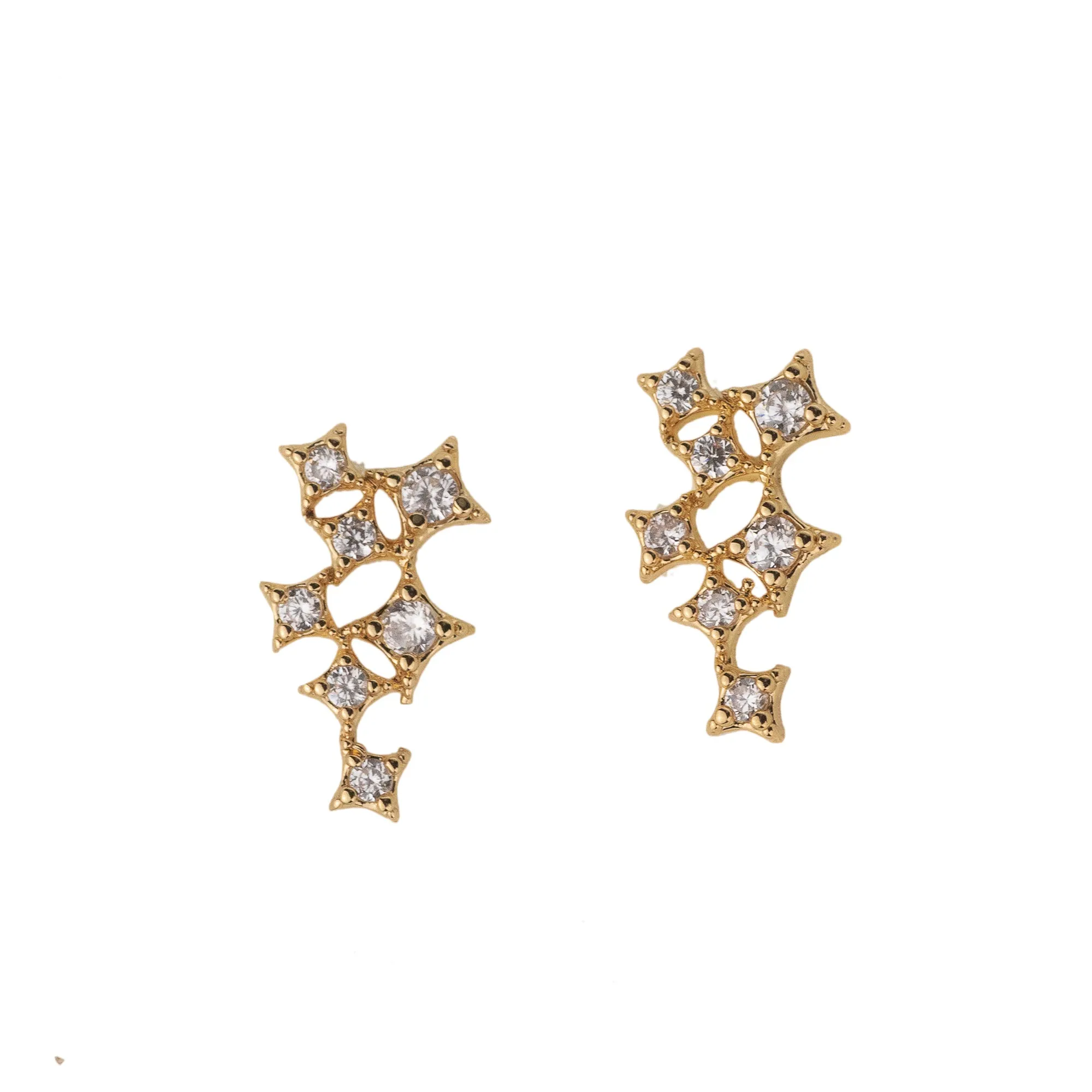 Star Cluster Stud Earring with Zirconia Diamond, 18k Gold Vermeil