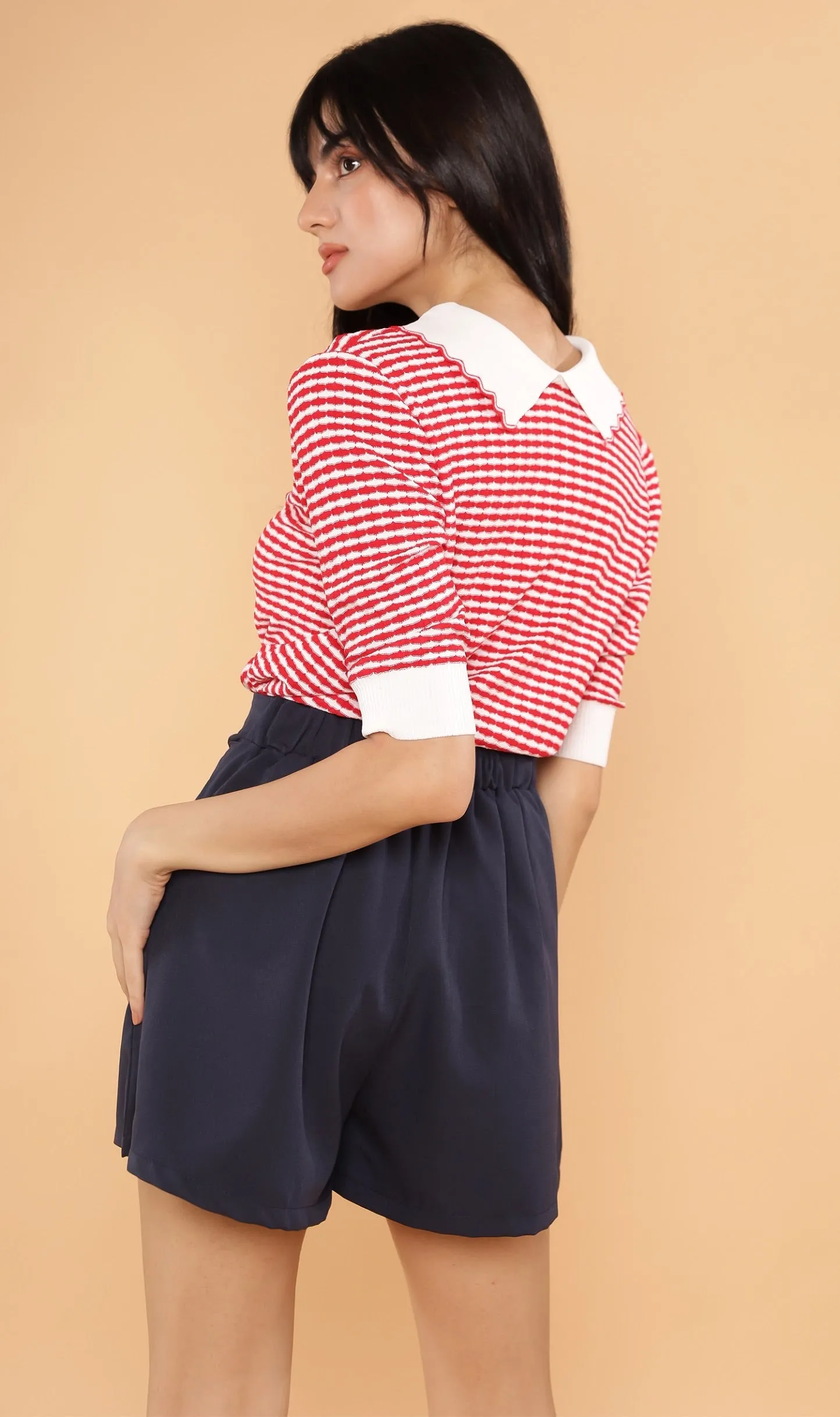 STEFANI Collared Knit Top (Red)
