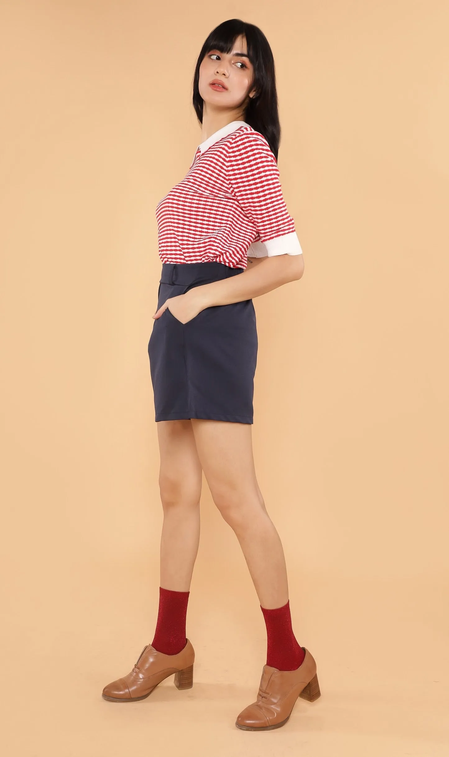 STEFANI Collared Knit Top (Red)
