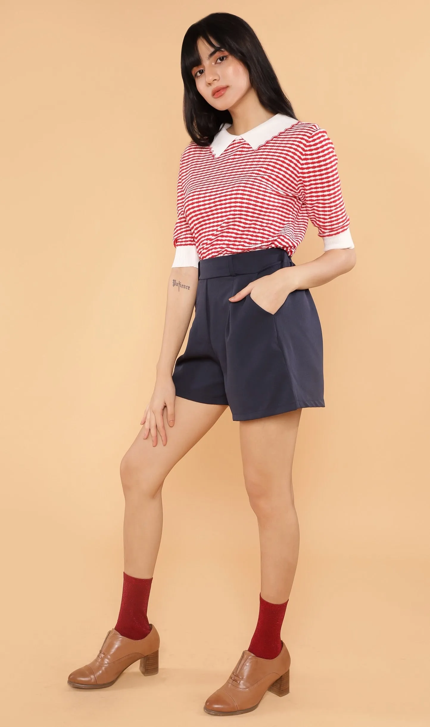 STEFANI Collared Knit Top (Red)