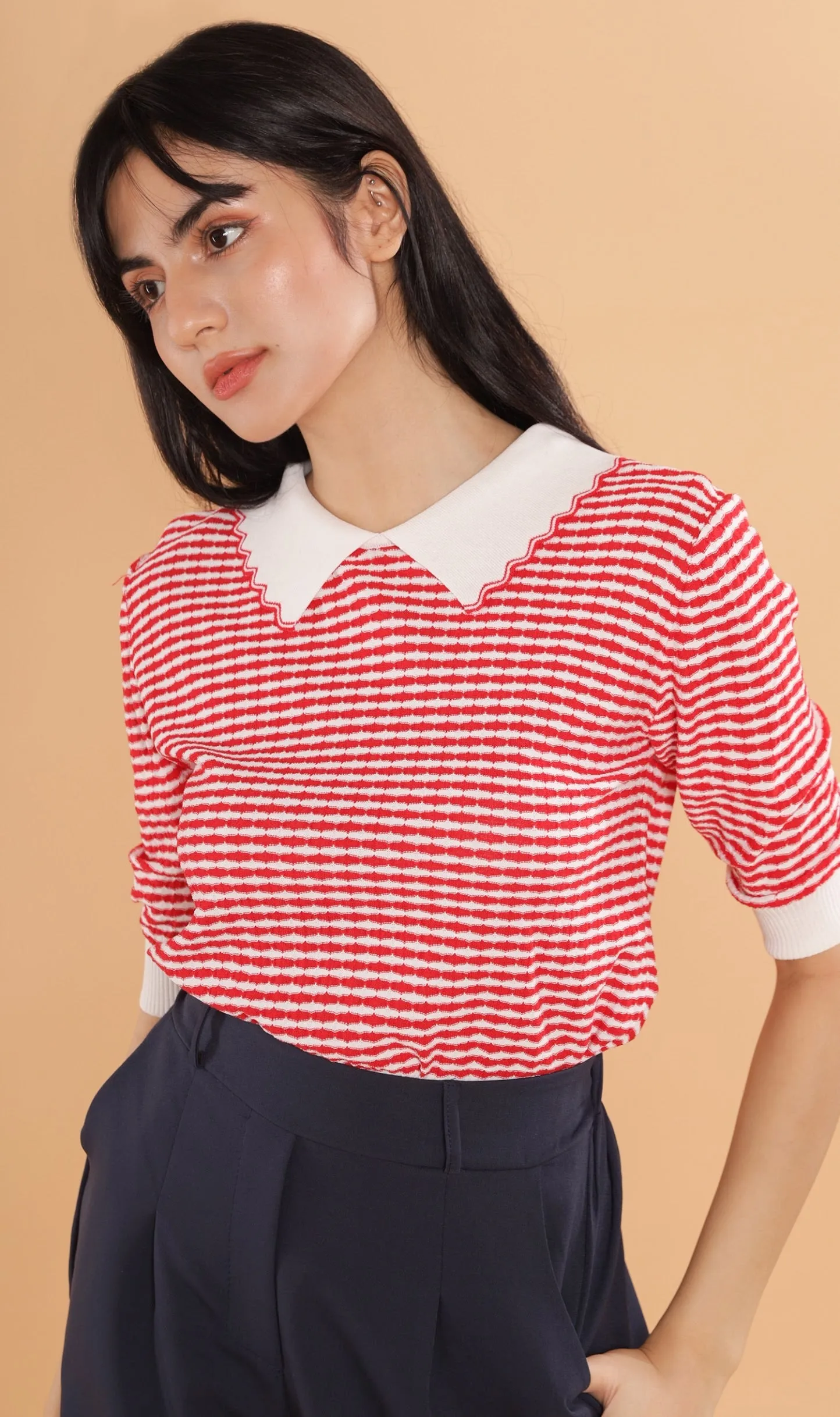 STEFANI Collared Knit Top (Red)