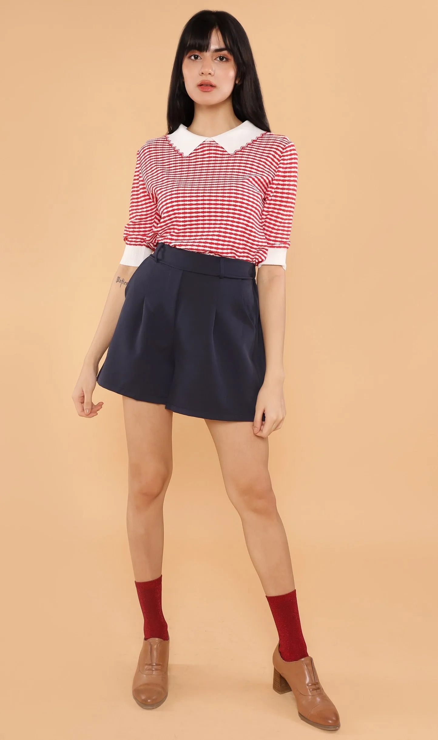 STEFANI Collared Knit Top (Red)