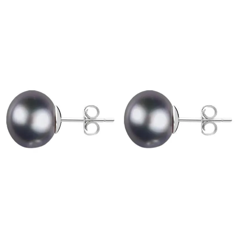 Sterling Silver 10mm Black Freshwater Pearl Stud Earrings