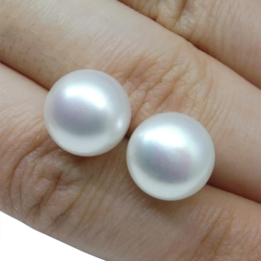 Sterling Silver 10mm Pair Natural White Pearl Stud Earrings