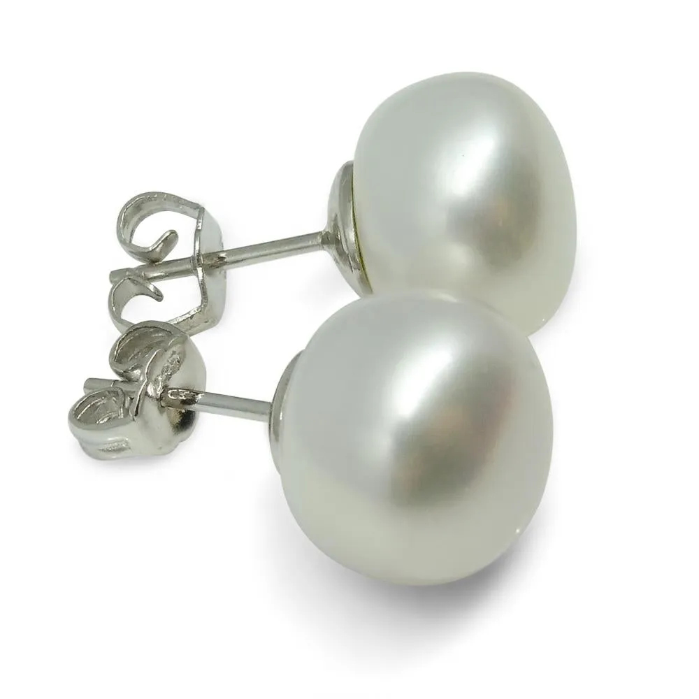 Sterling Silver 10mm Pair Natural White Pearl Stud Earrings