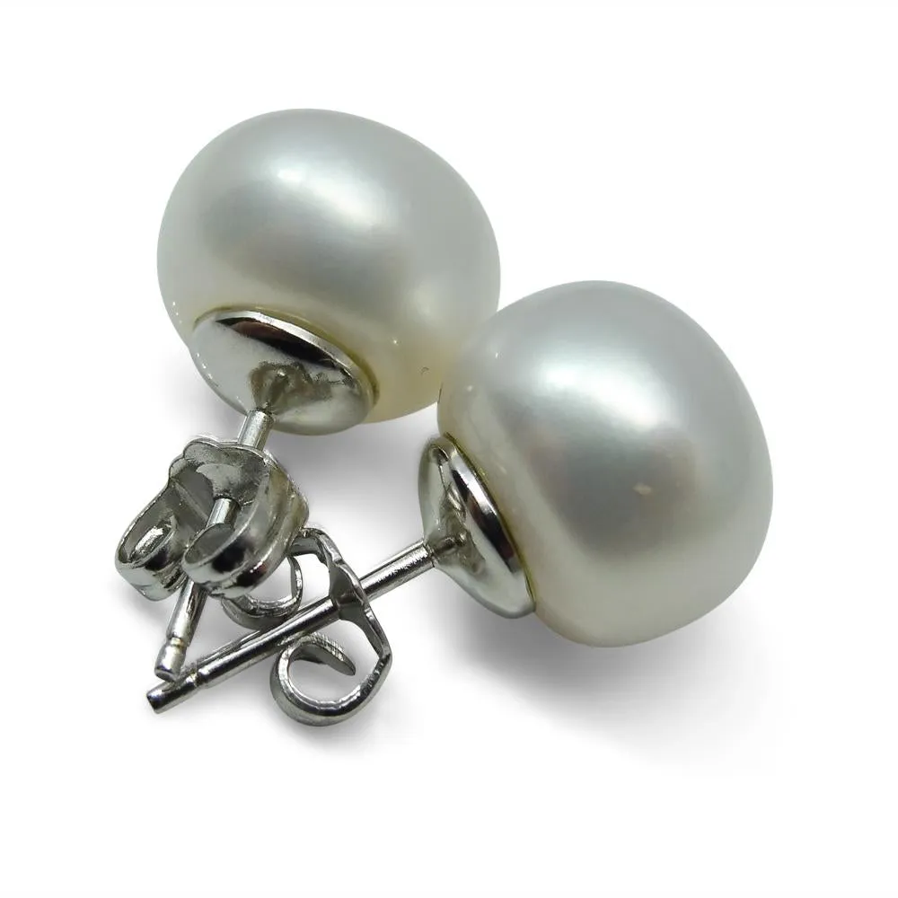 Sterling Silver 10mm Pair Natural White Pearl Stud Earrings