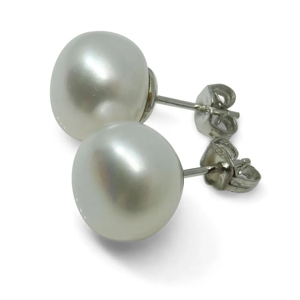 Sterling Silver 10mm Pair Natural White Pearl Stud Earrings
