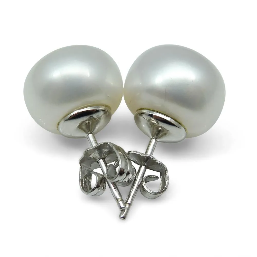 Sterling Silver 10mm Pair Natural White Pearl Stud Earrings