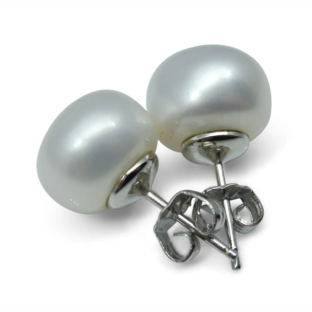 Sterling Silver 10mm Pair Natural White Pearl Stud Earrings