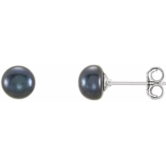 Sterling Silver 5-6 mm Black Freshwater Cultured Pearl Earrings