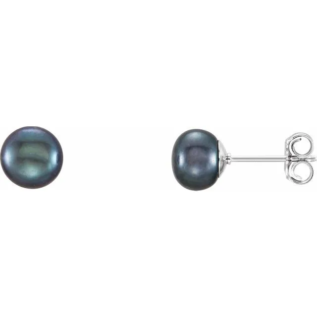 Sterling Silver 6-7 mm Black Freshwater Cultured Pearl Earrings