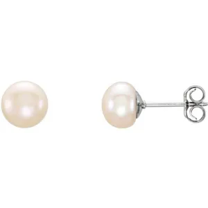 Sterling Silver 6-7 mm White Freshwater Cultured Pearl Earrings