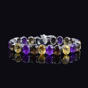 Sterling Silver Amethyst Citrine Smoky Quartz Wide Tennis Bracelet