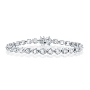 Sterling Silver Baguette CZ 5mm Oval Tennis Bracelet