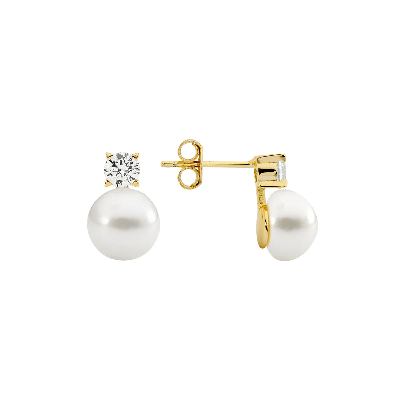 Sterling Silver Freshwater Pearl Stud with Cubic Zirconia