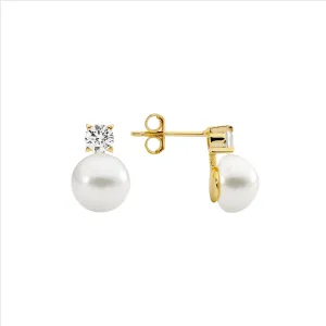 Sterling Silver Freshwater Pearl Stud with Cubic Zirconia