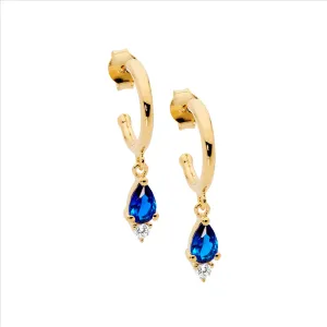 Sterling Silver Gold Plated Cubic Zirconia Hoop Stud Drop Earrings