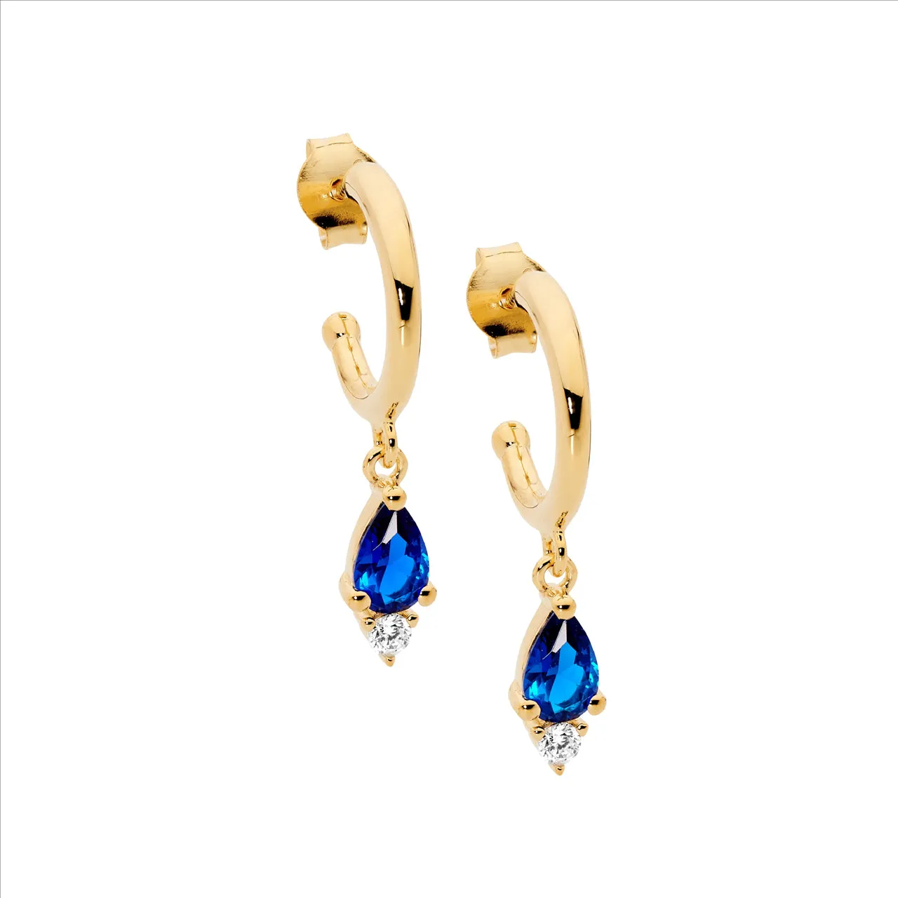 Sterling Silver Gold Plated Cubic Zirconia Hoop Stud Drop Earrings