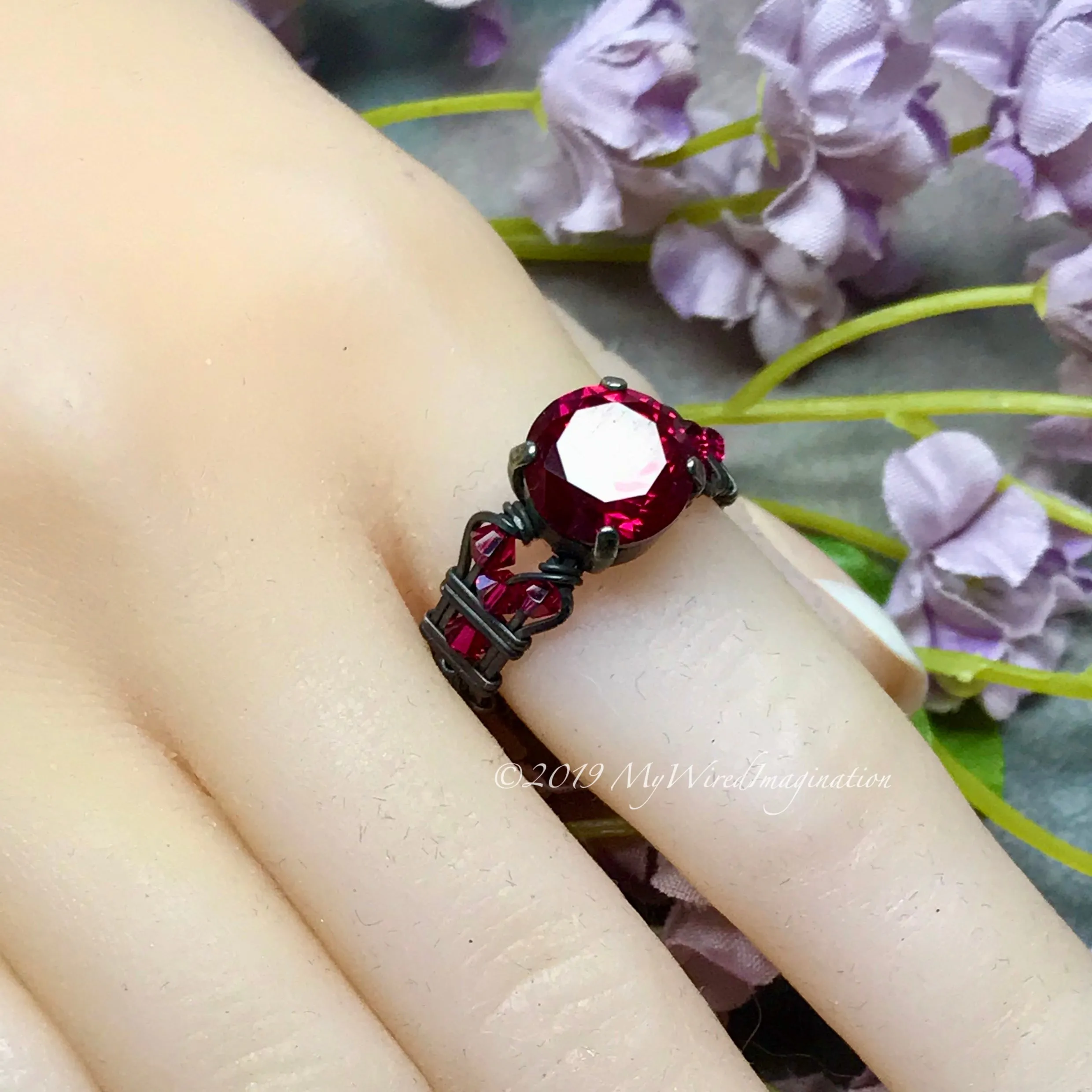 Sterling Silver, Lab Created Ruby Handmade Ring, July Birthstone US Size 7