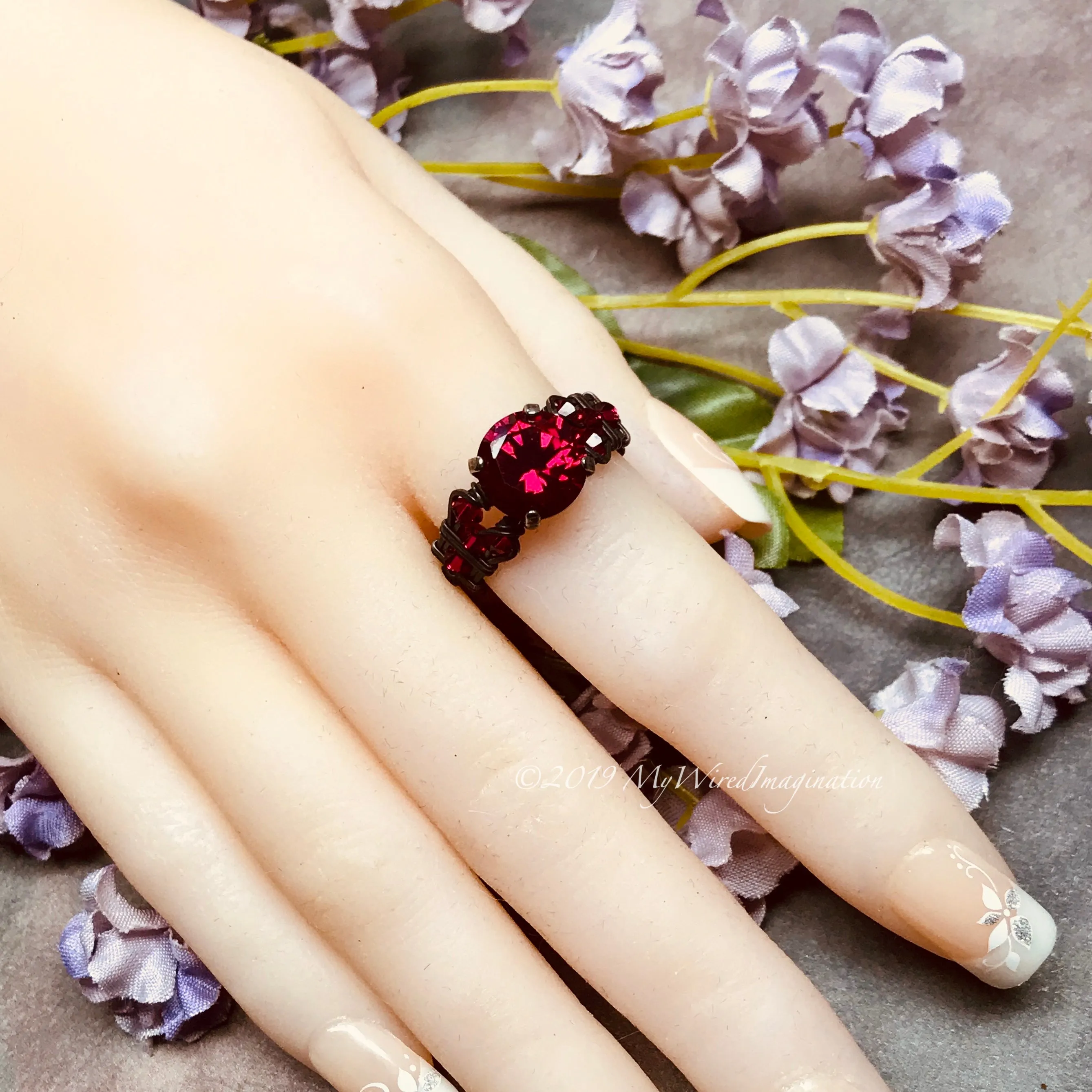 Sterling Silver, Lab Created Ruby Handmade Ring, July Birthstone US Size 7