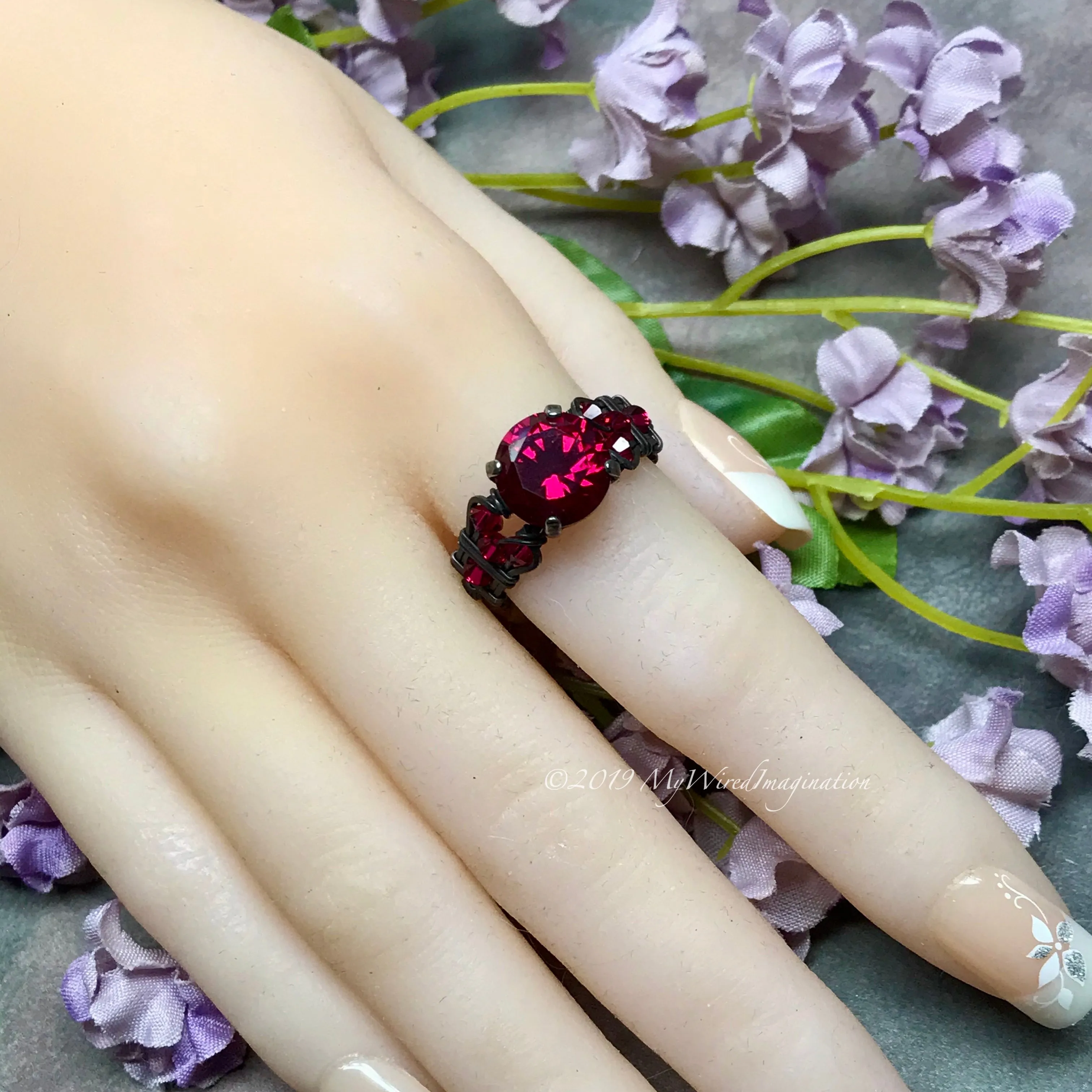 Sterling Silver, Lab Created Ruby Handmade Ring, July Birthstone US Size 7