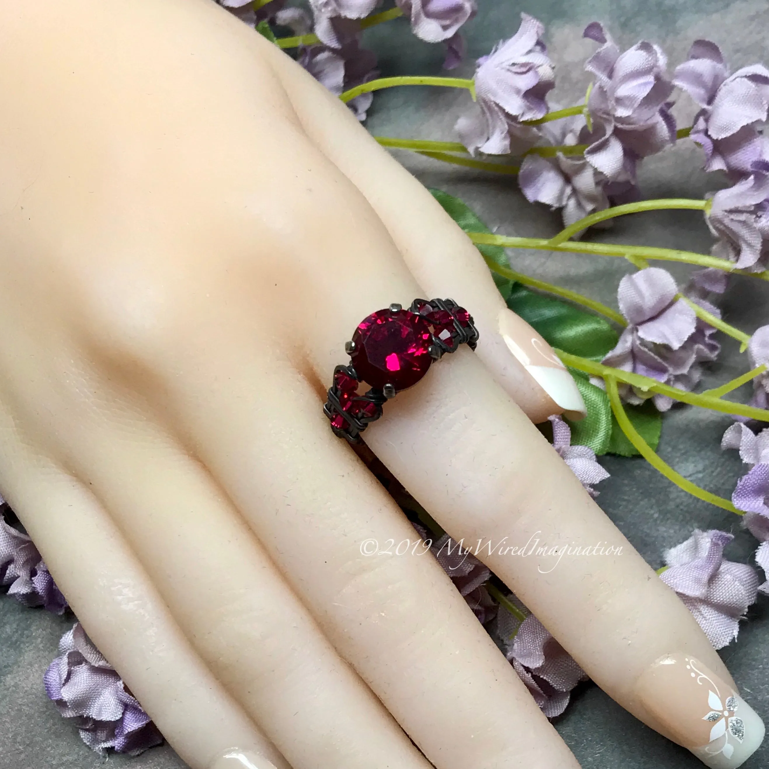 Sterling Silver, Lab Created Ruby Handmade Ring, July Birthstone US Size 7
