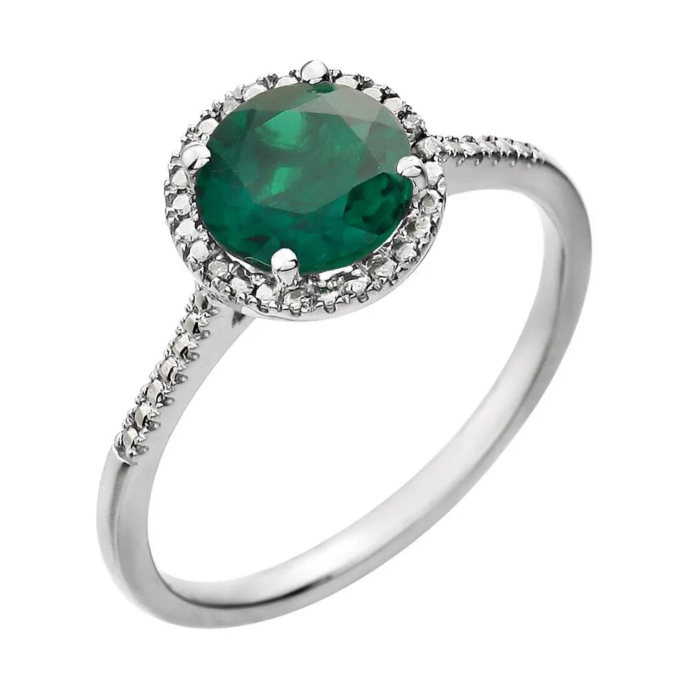 Sterling Silver Lab-Grown Emerald & .01 CTW Diamond Ring, Size 7