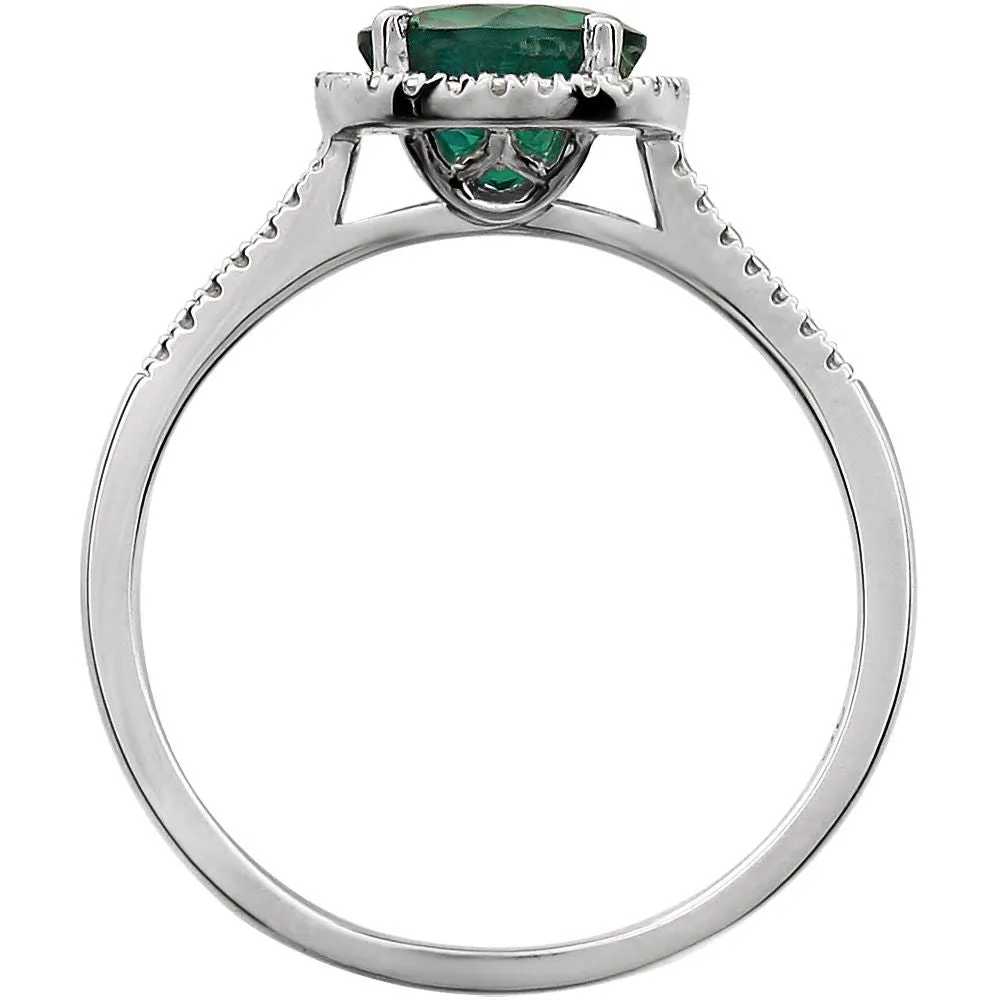 Sterling Silver Lab-Grown Emerald & .01 CTW Diamond Ring, Size 7